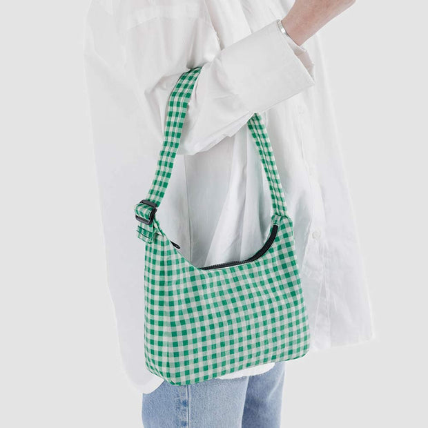 Baggu Mini Nylon Shoulder Bag in Green Gingham