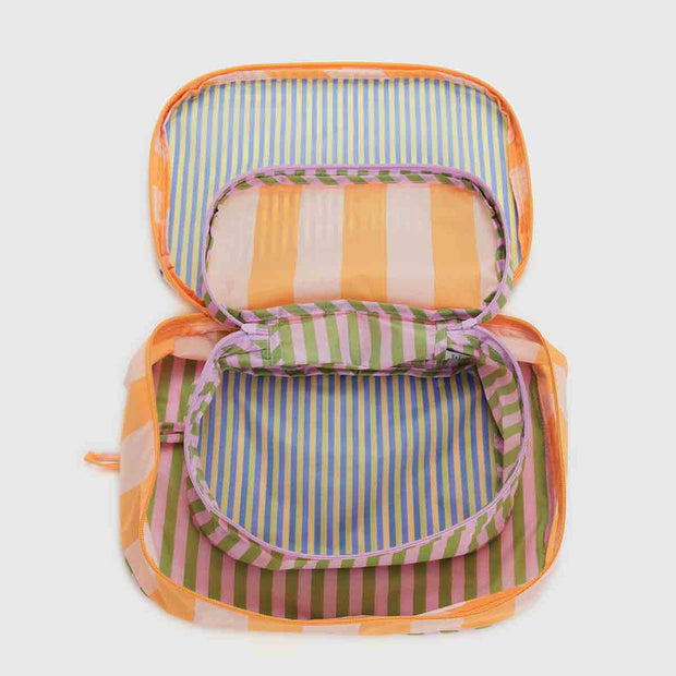Set of two Baggu Hotel Stripes design empty packing cubes