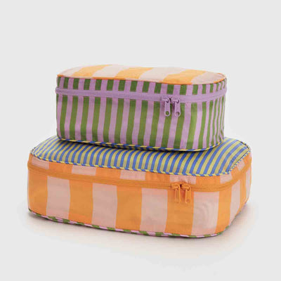 Set of two zipped Baggu Hotel Stripes design packing cubes