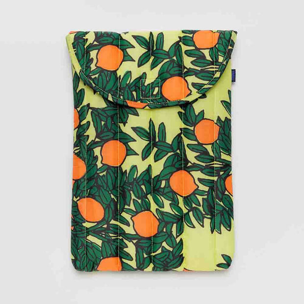16" Baggu Orange Tree Yellow puffy laptop sleeve