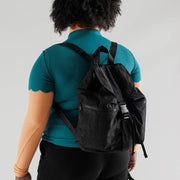 Baggu Black Sport Backpack worn on a person's back