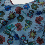 A close up of a Baggu Digital Denim Birds standard reusable bag