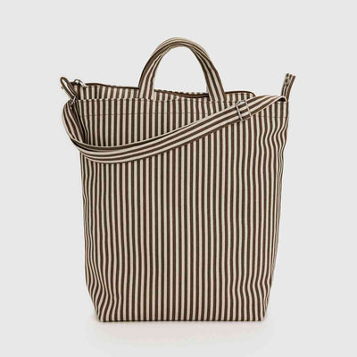 A Baggu Zip Duck Bag in Brown Stripe design