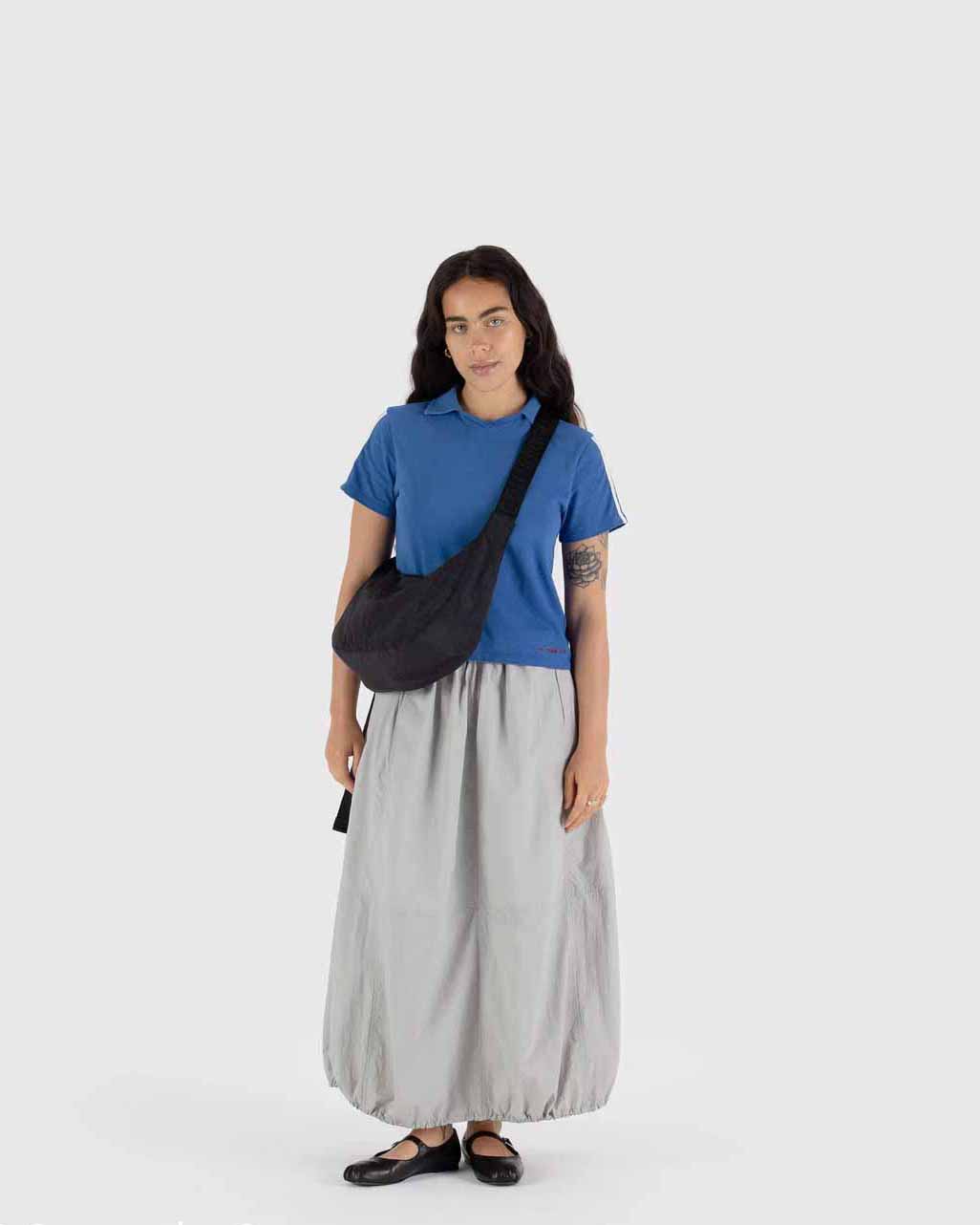 Black Medium Nylon Crescent Bag
