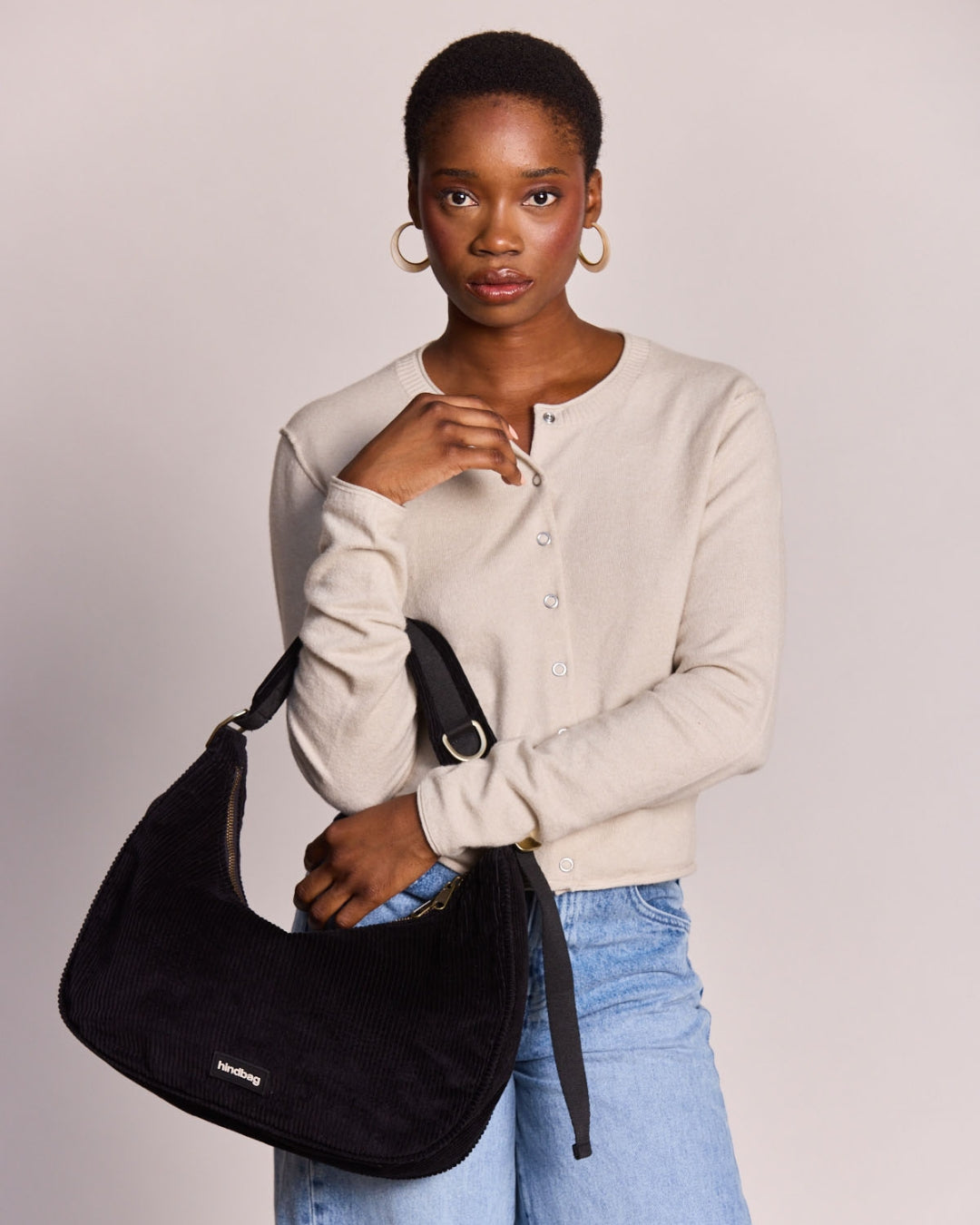 Black Corduroy Bianca Hobo Bag hindbag