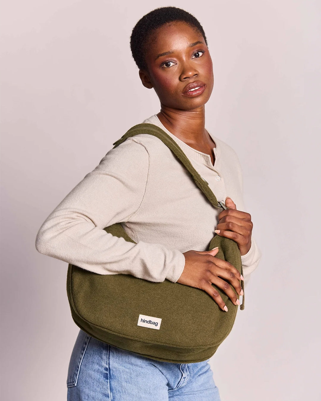 Khaki Wool Effect Bianca Hobo Bag hindbag