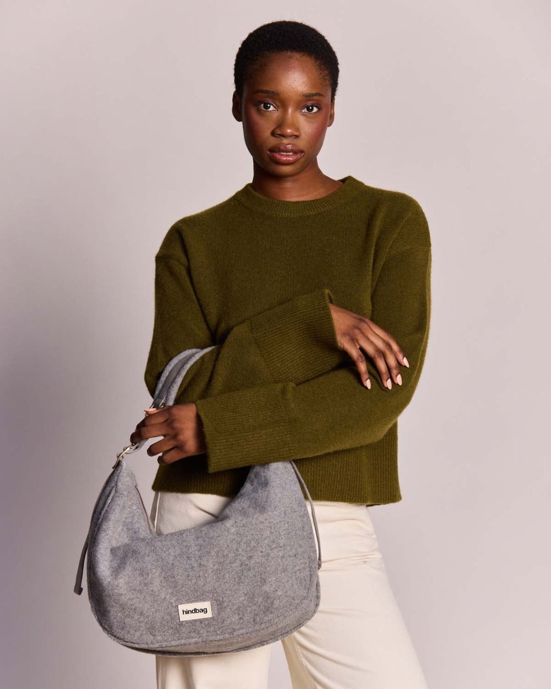 Grey Wool Effect Bianca Hobo Bag hindbag