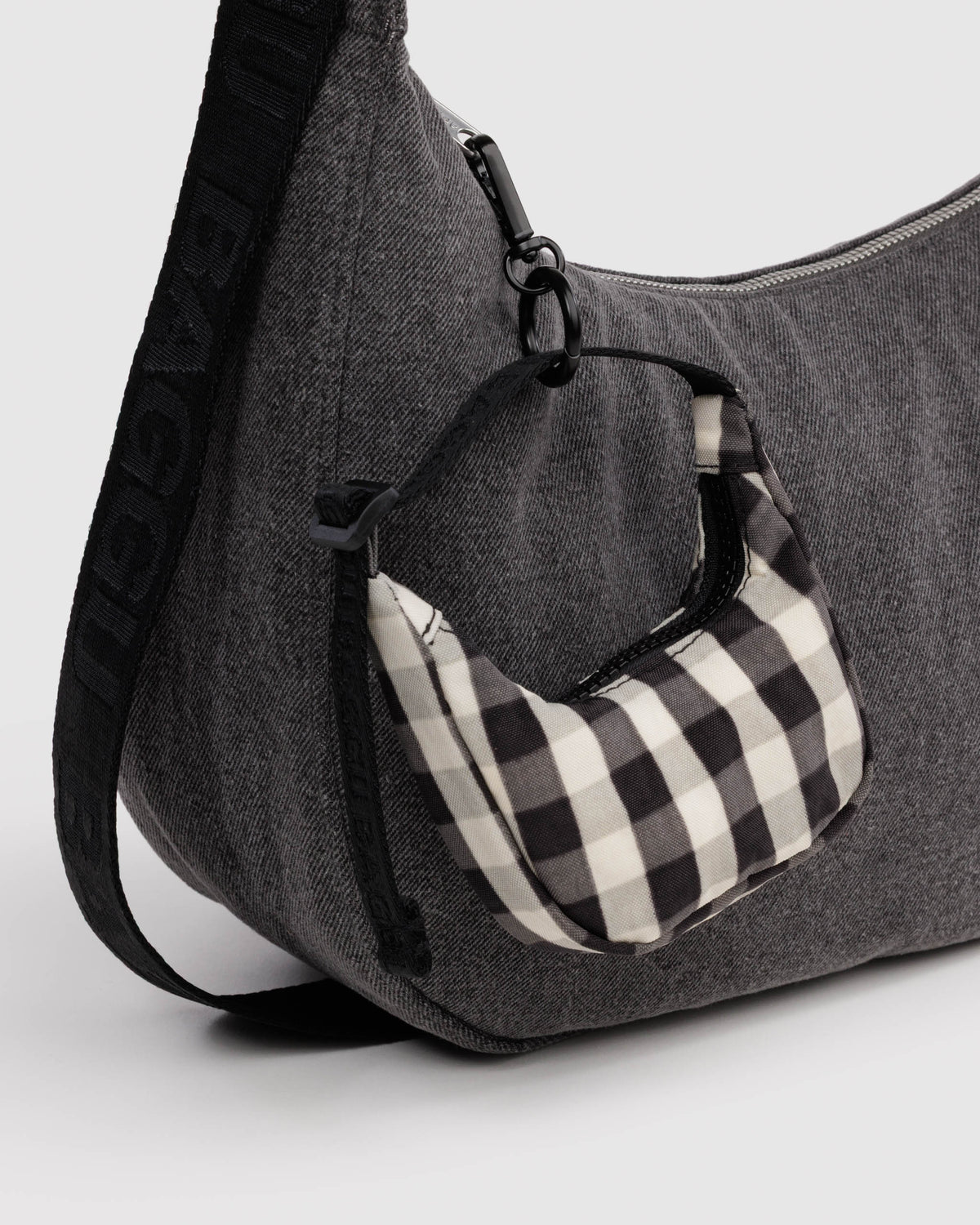 Black and Cream Gingham Crescent Bag Charm | BAGGU | Crescent Bag Charm