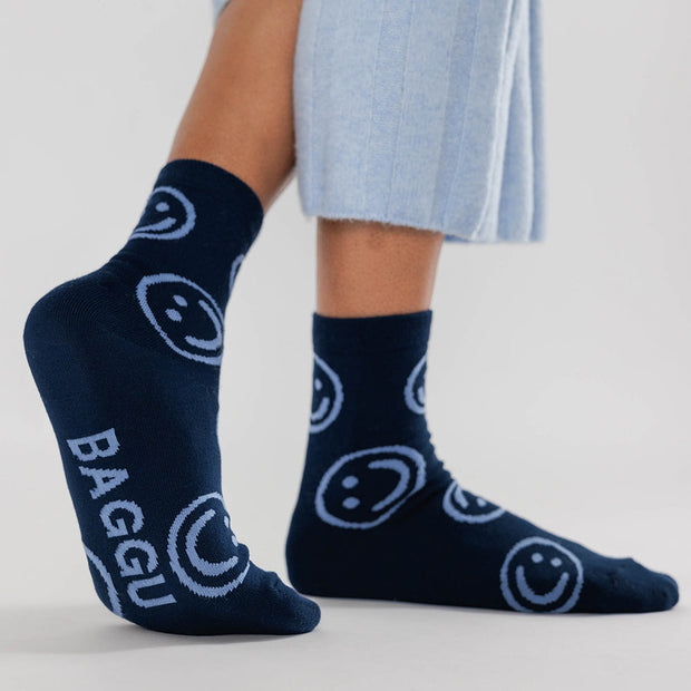 Navy Happy  | Crew Sock | Baggu