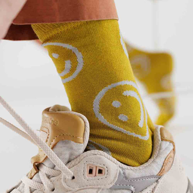 Ochre Happy | Crew Sock | Baggu