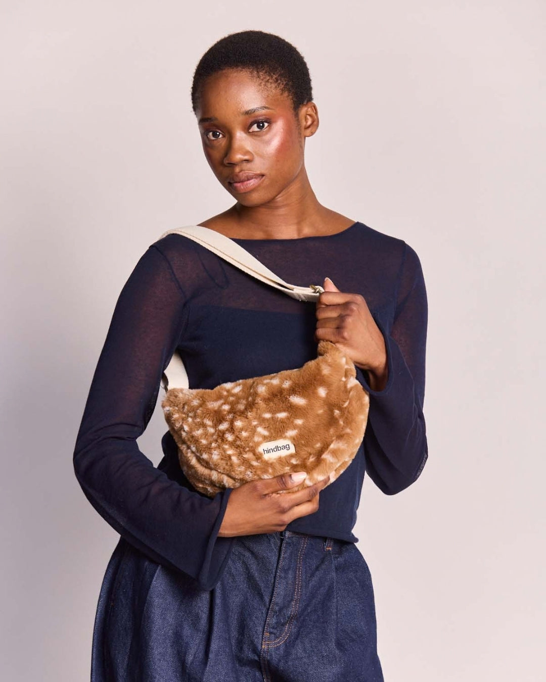 Fawn Faux Fur Andrea Crescent Bag by hindbag