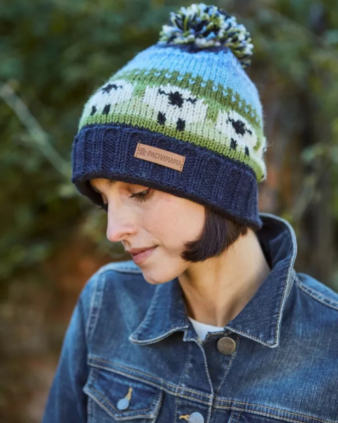 Flock of Sheep Roll Back Bobble Beanie Pachamama
