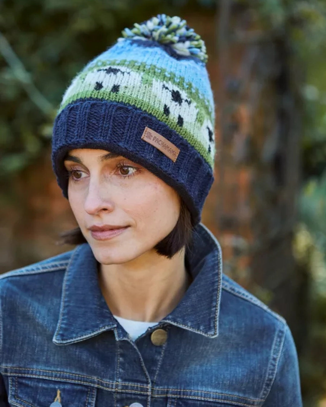 Flock of Sheep Roll Back Bobble Beanie Pachamama