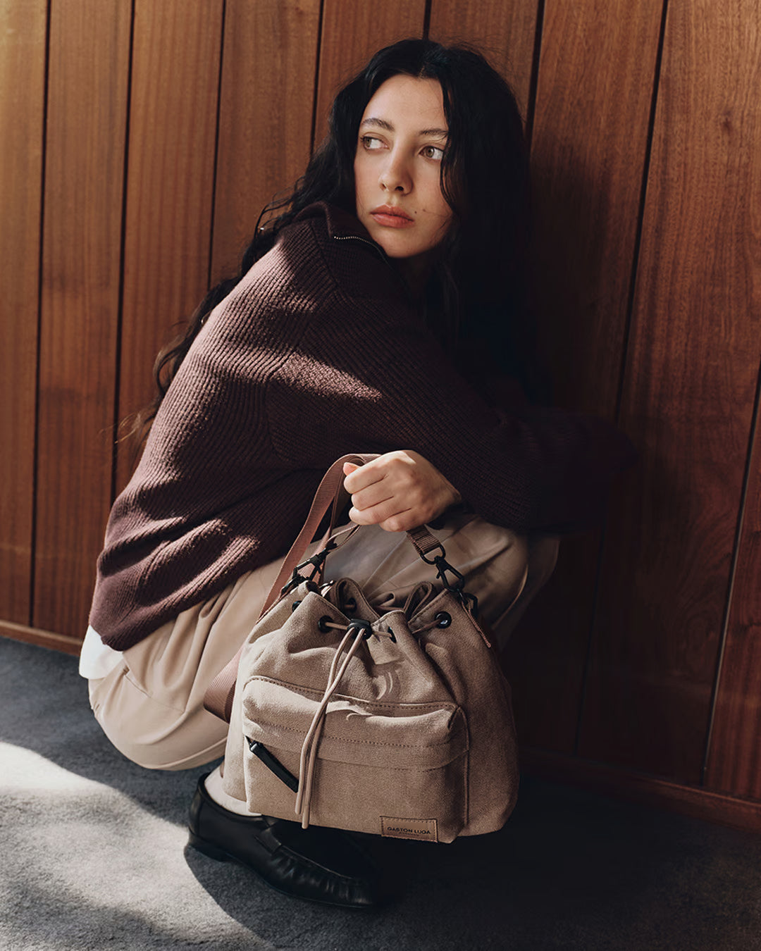 Weave Dusty Brown Spläsh Bucket Waterproof Crossbody Bag Gaston Luga