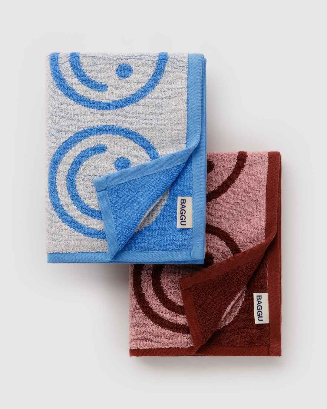 Sky Blue and Blush Happy Hand Towel Set of 2