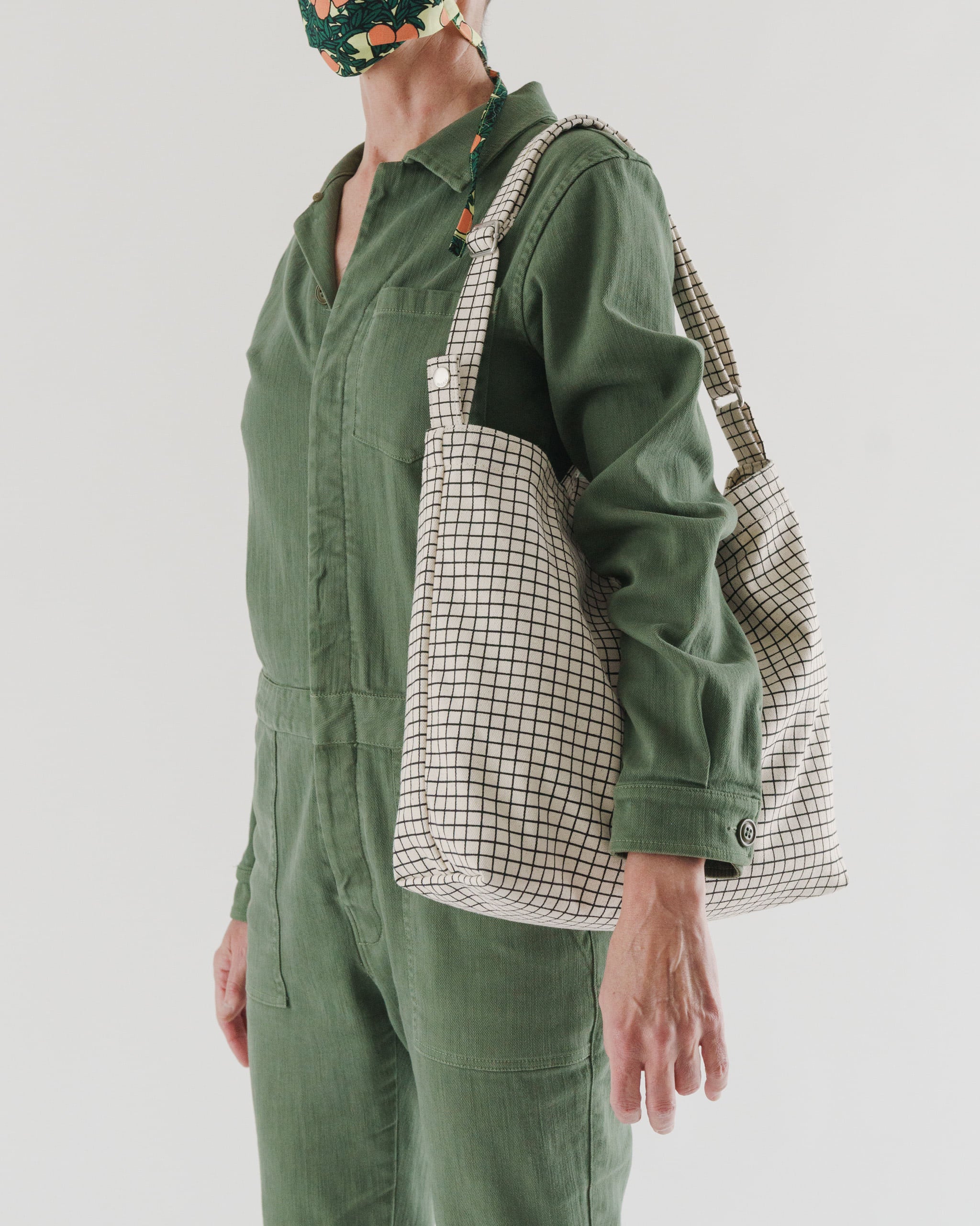 BAGGU | Natural Grid Horizontal Zip Duck Bag | Canvas Tote Bag