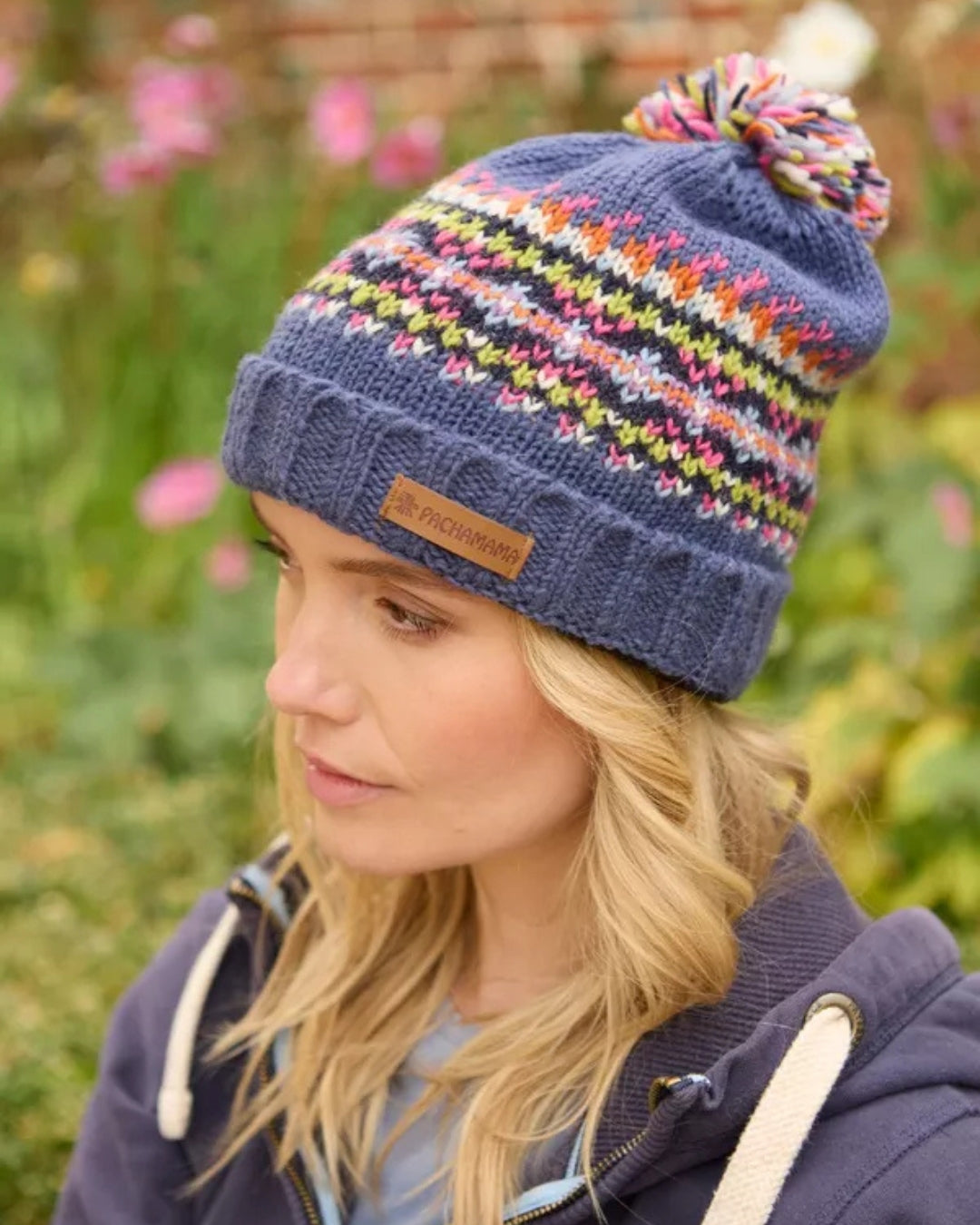Denim Iona Roll Back Bobble Beanie Pachamama