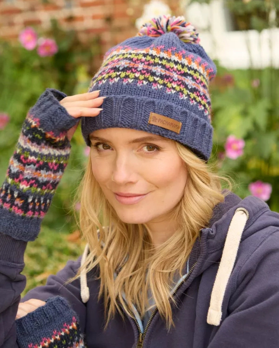 Denim Iona Roll Back Bobble Beanie Pachamama