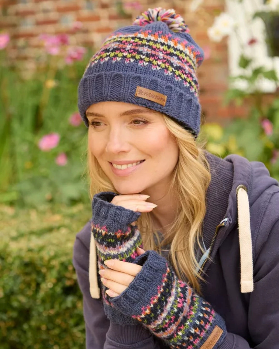 Denim Iona Roll Back Bobble Beanie Pachamama
