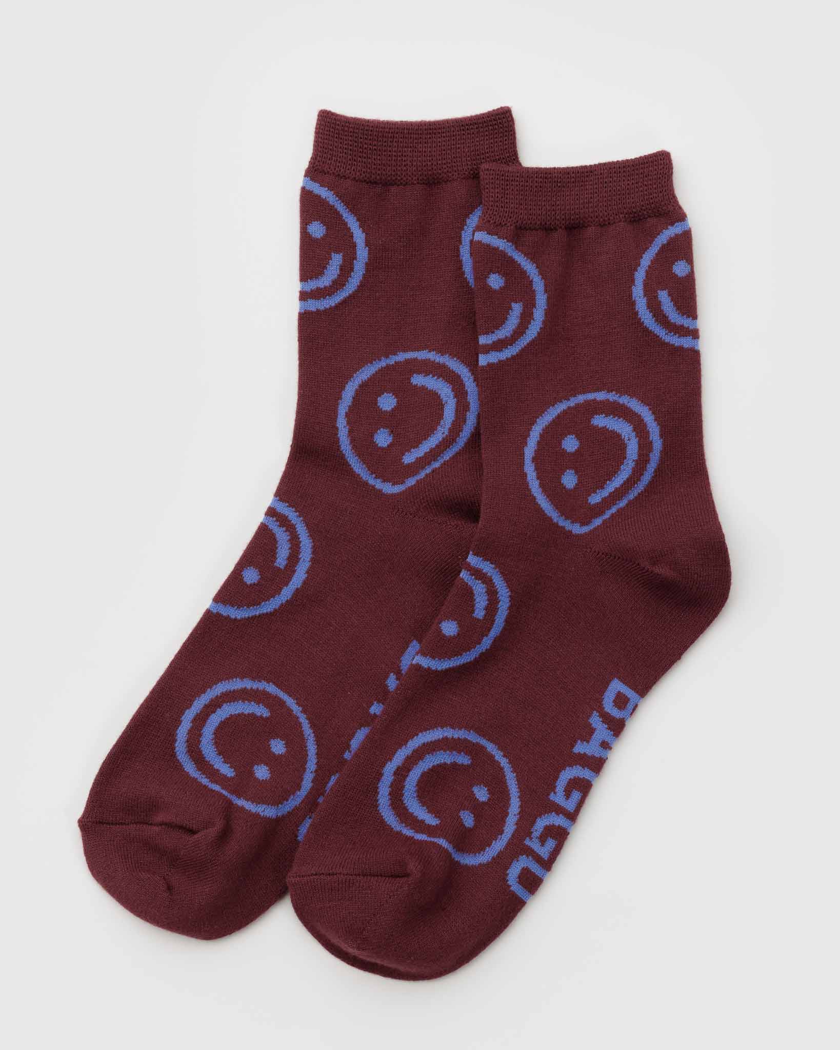 Mahogany Happy Crew Sock BAGGU | BAGGU | Socks