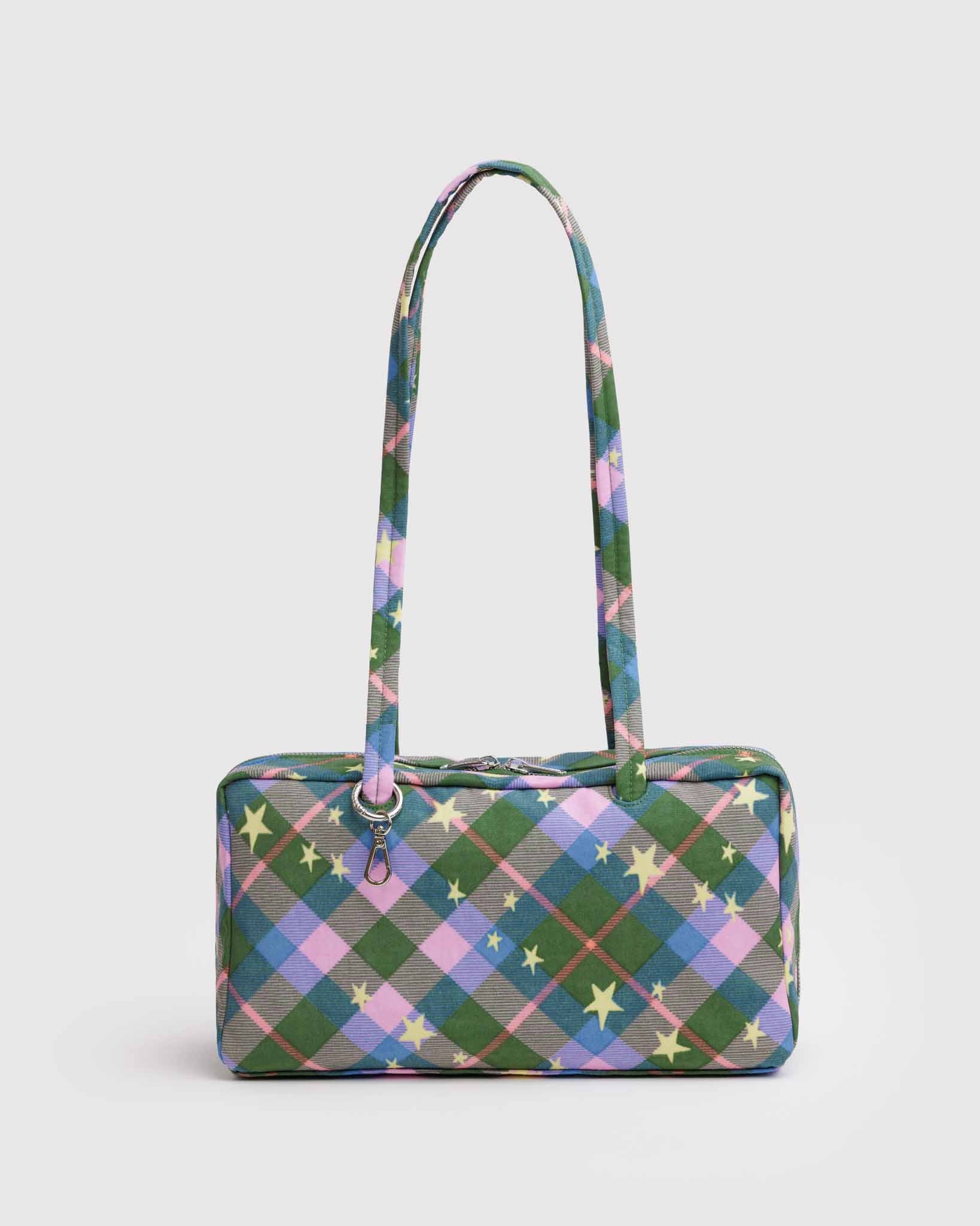 Green Star Plaid Nylon Bowler Bag