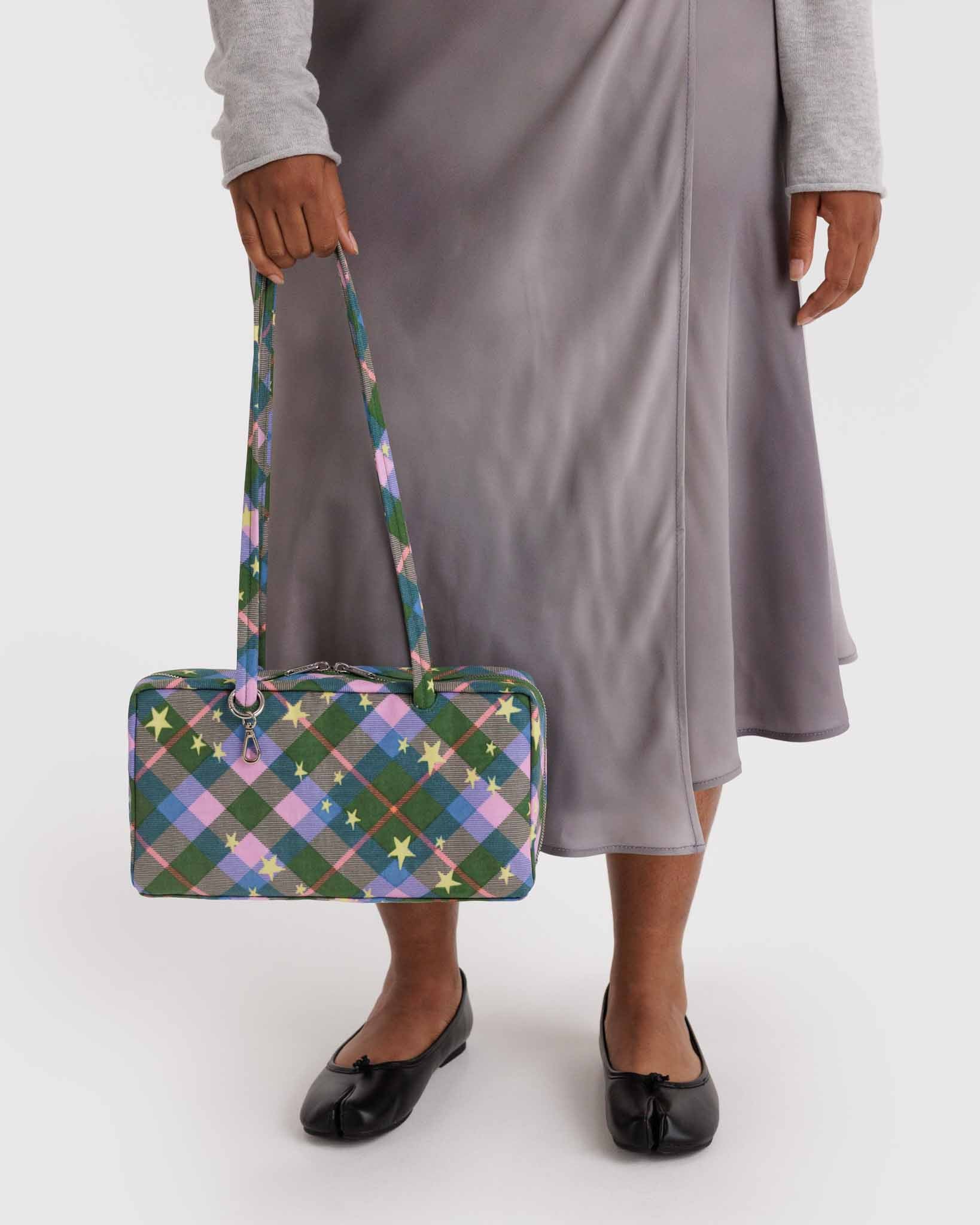 Green Star Plaid Nylon Bowler Bag