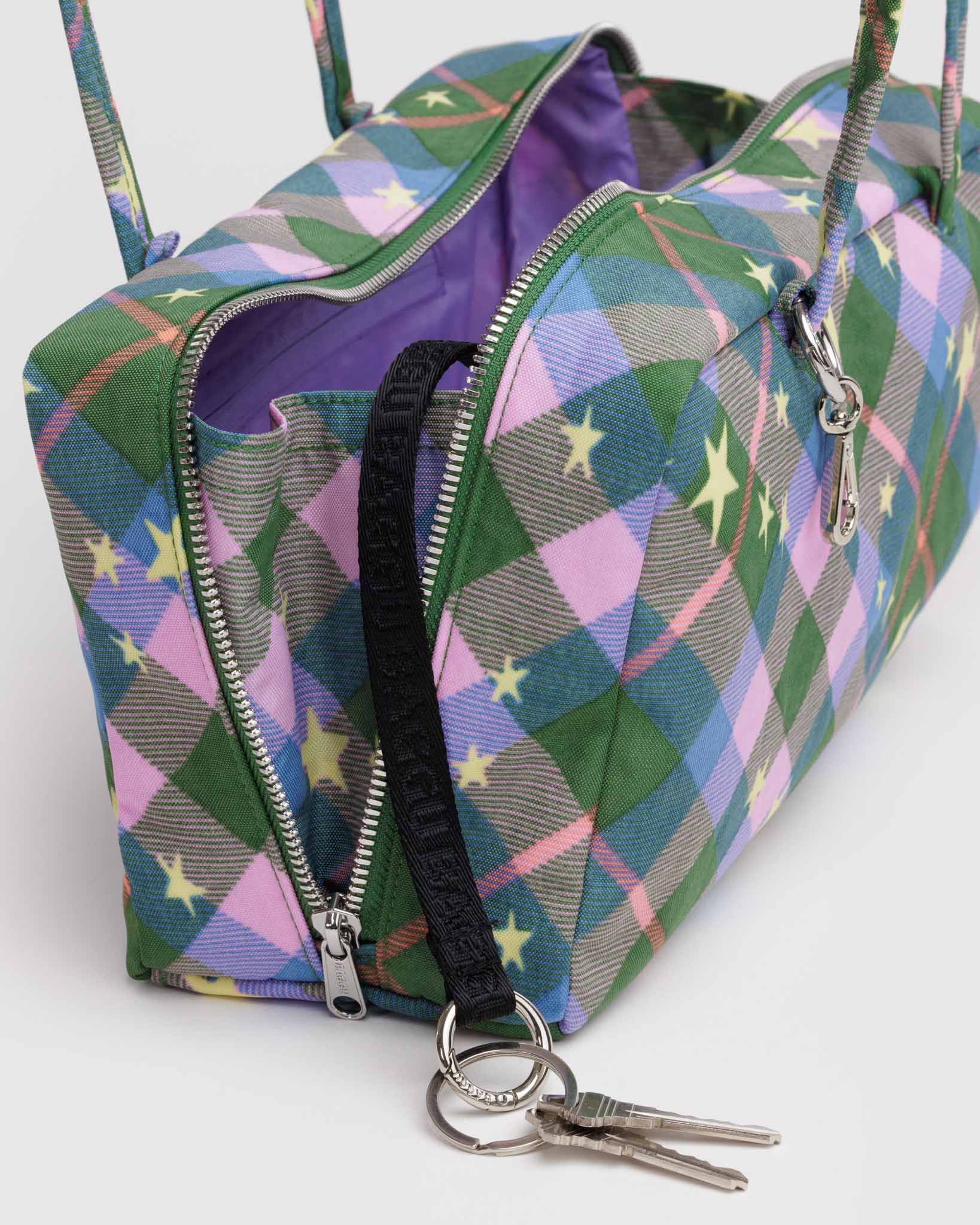 Green Star Plaid Nylon Bowler Bag