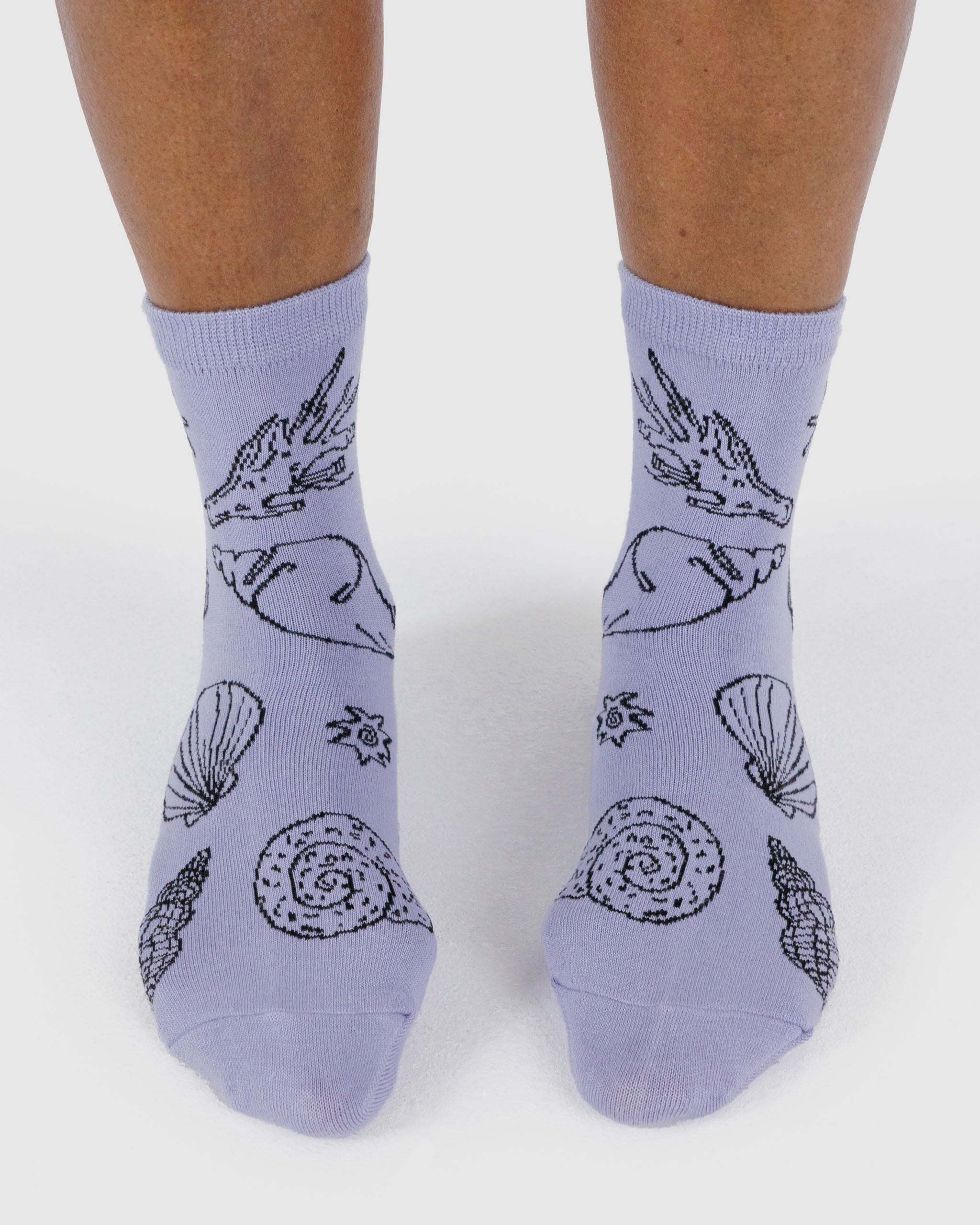 Shells Light Blue Crew Sock