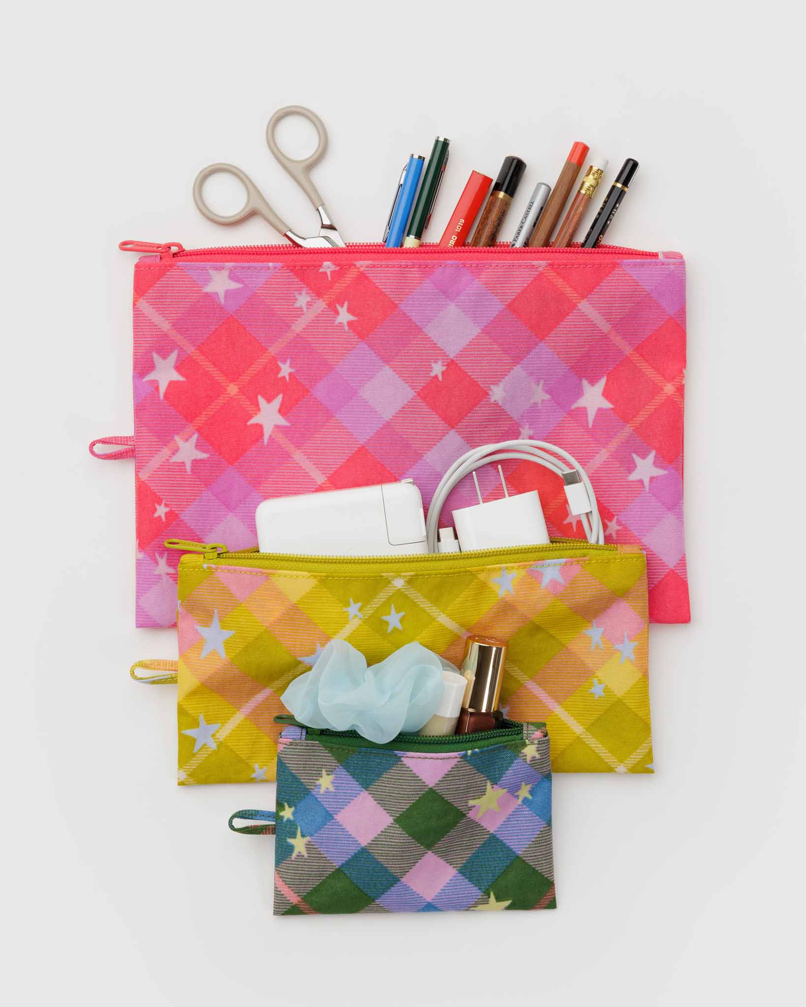 Star Plaid Flat Pouch Set BAGGU