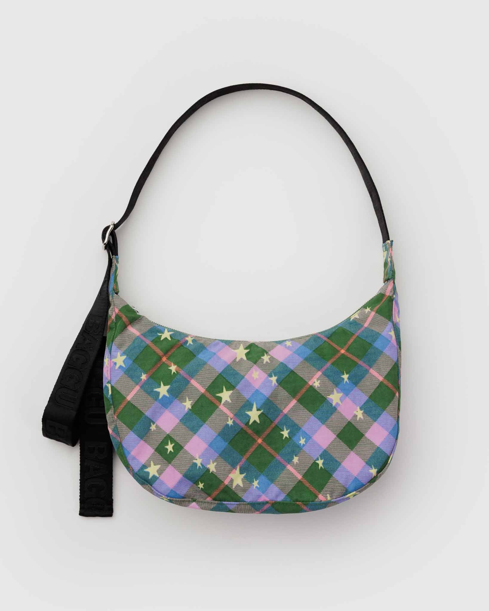 Green Star Plaid Medium Nylon Crescent Bag BAGGU