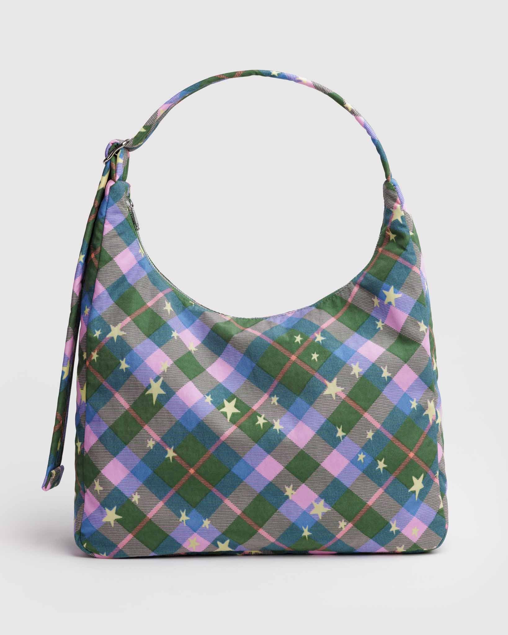Green Star Plaid Nylon Shoulder Bag BAGGU
