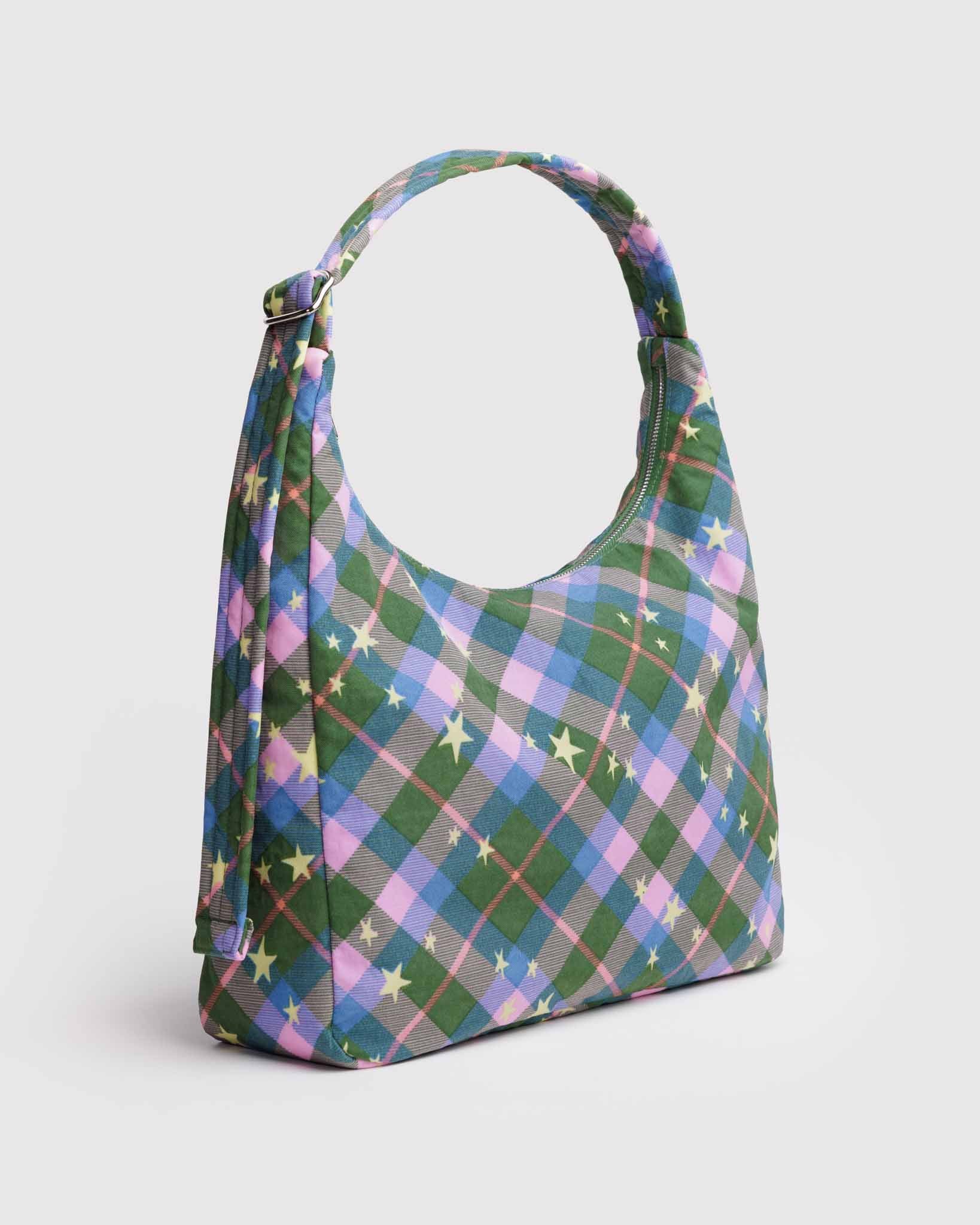 Green Star Plaid Nylon Shoulder Bag BAGGU