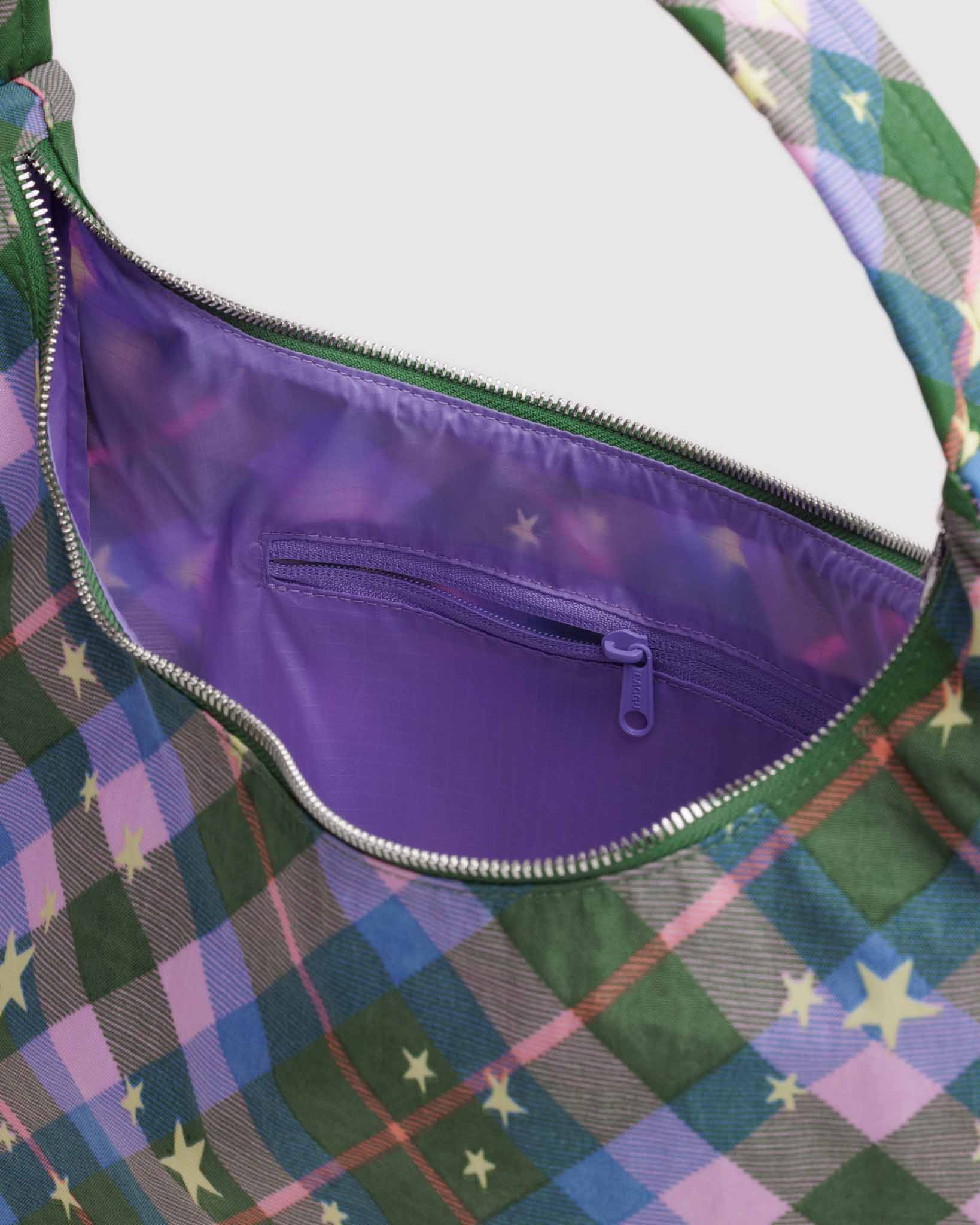 Green Star Plaid Nylon Shoulder Bag BAGGU