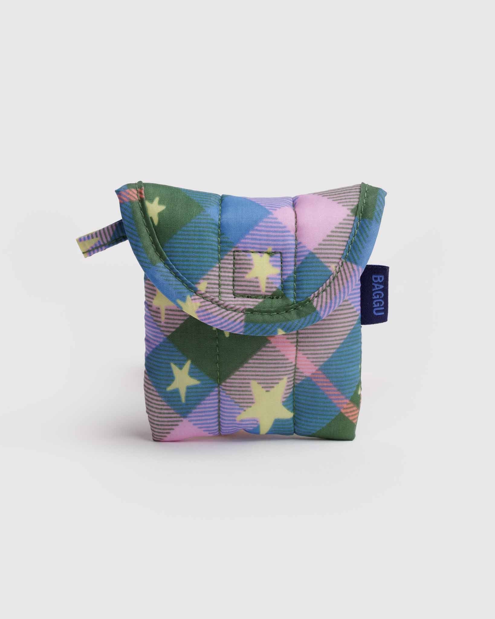 Green Star Plaid Puffy Earbuds Case BAGGU | BAGGU | Earbud Case