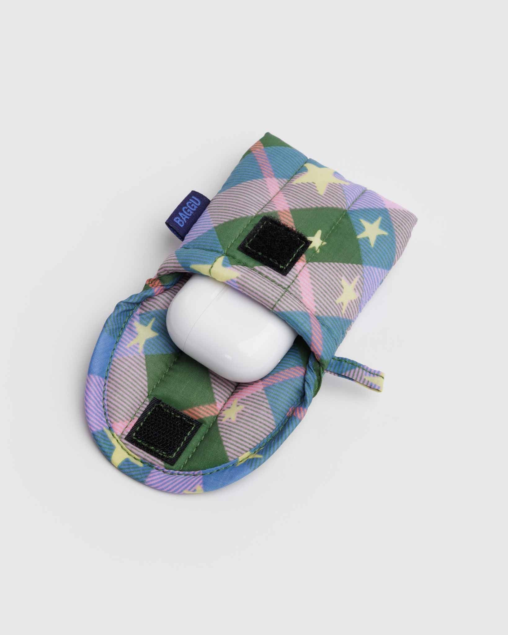 Green Star Plaid Puffy Earbuds Case BAGGU | BAGGU | Earbud Case