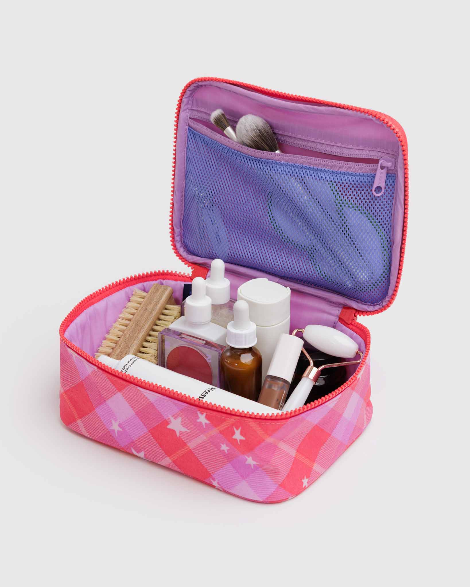 Pink Star Plaid Small Cosmetic Case BAGGU | BAGGU | Cosmetic + Toiletry Bags