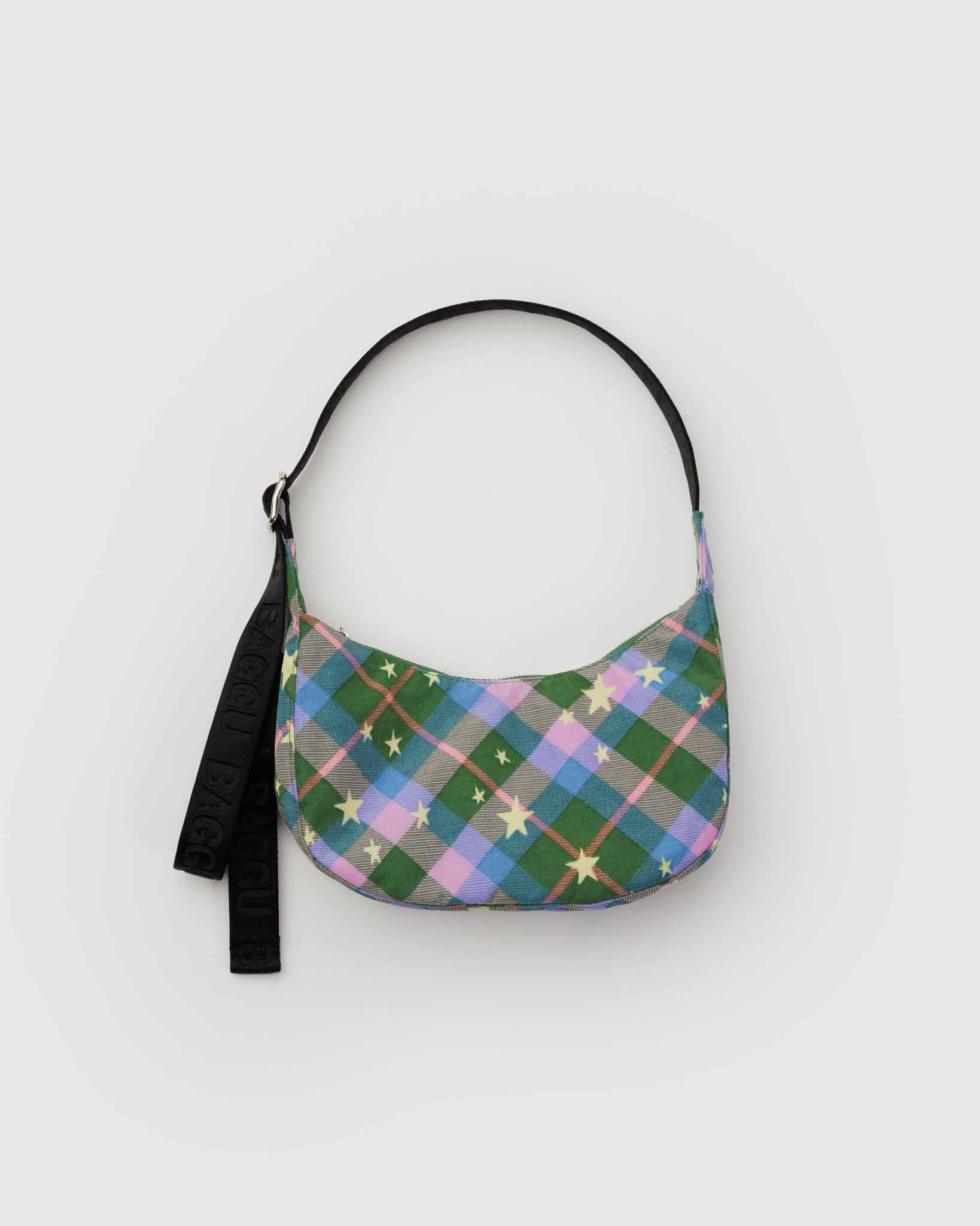 Green Star Plaid Small Nylon Crescent Bag BAGGU