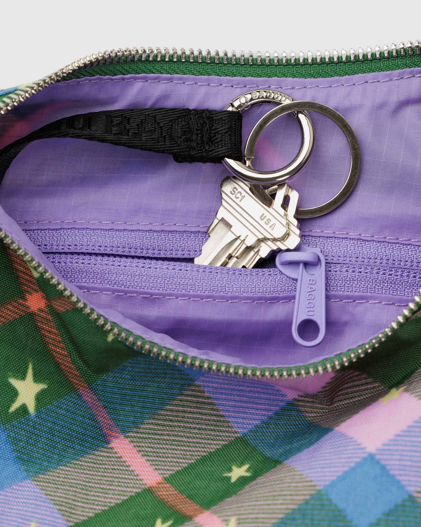 Green Star Plaid Small Nylon Crescent Bag BAGGU