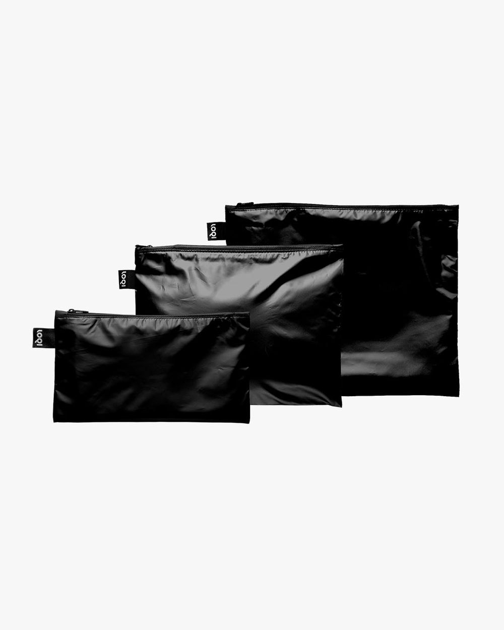Metallic Black Set of 3 Recycled Zip Pockets LOQI
