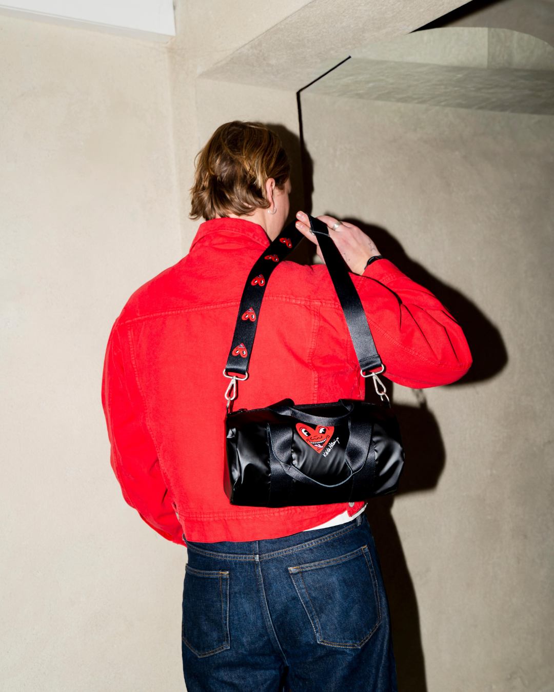 Black Metallic Heart Face Medium Weekender by Keith Haring
