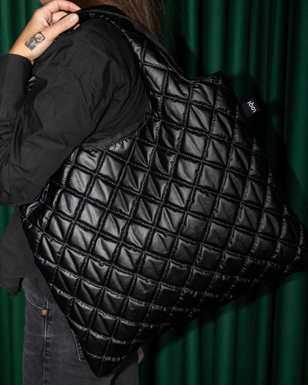 Metallic Black Puffy Medium Bag