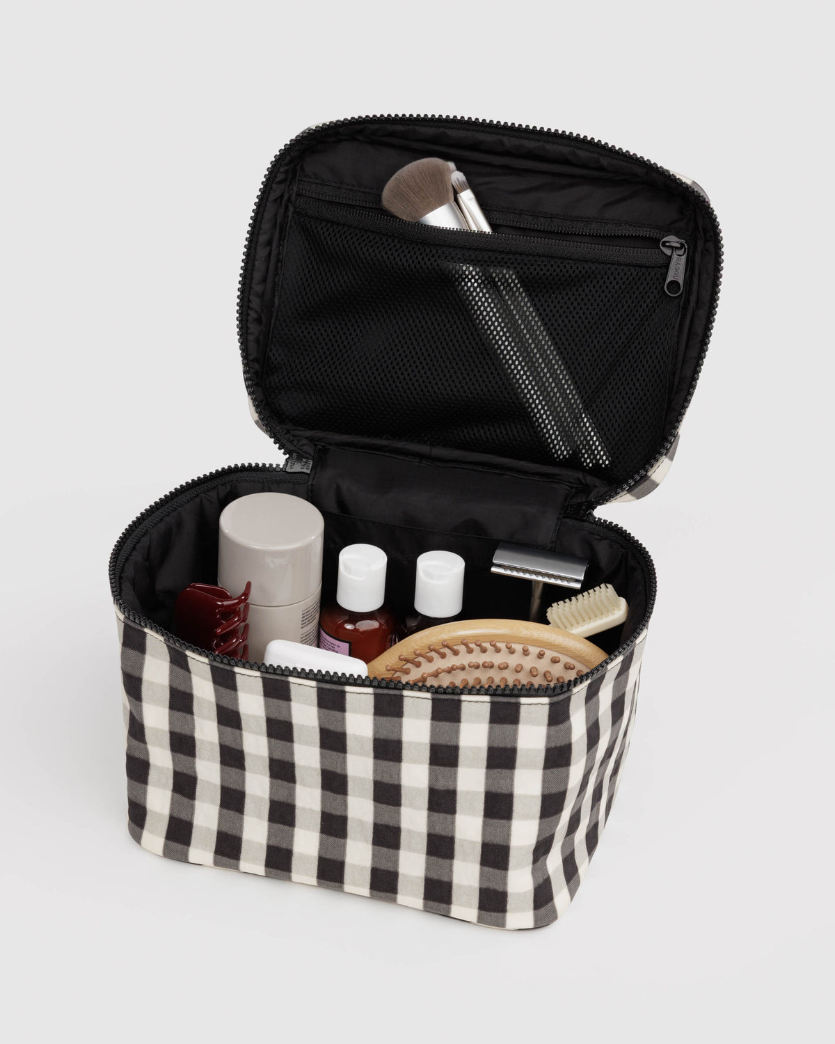 Black and Cream Gingham Large Cosmetic Case | BAGGU | Large Cosmetic Case