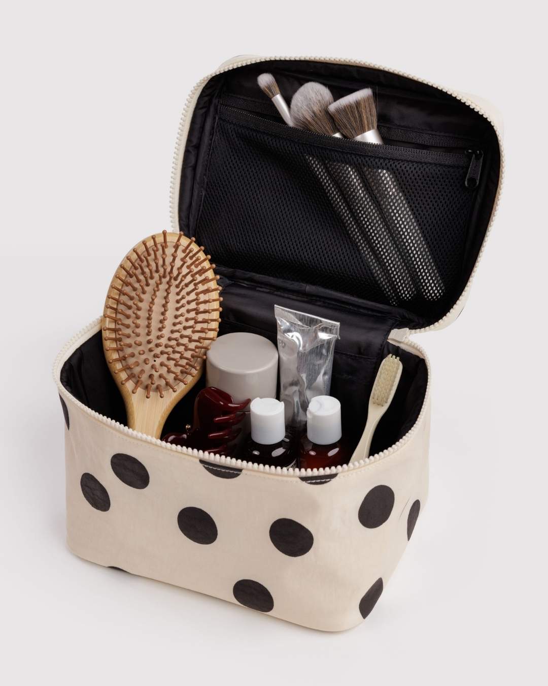 Cream and Black Polka Dot Large Cosmetic Case BAGGU