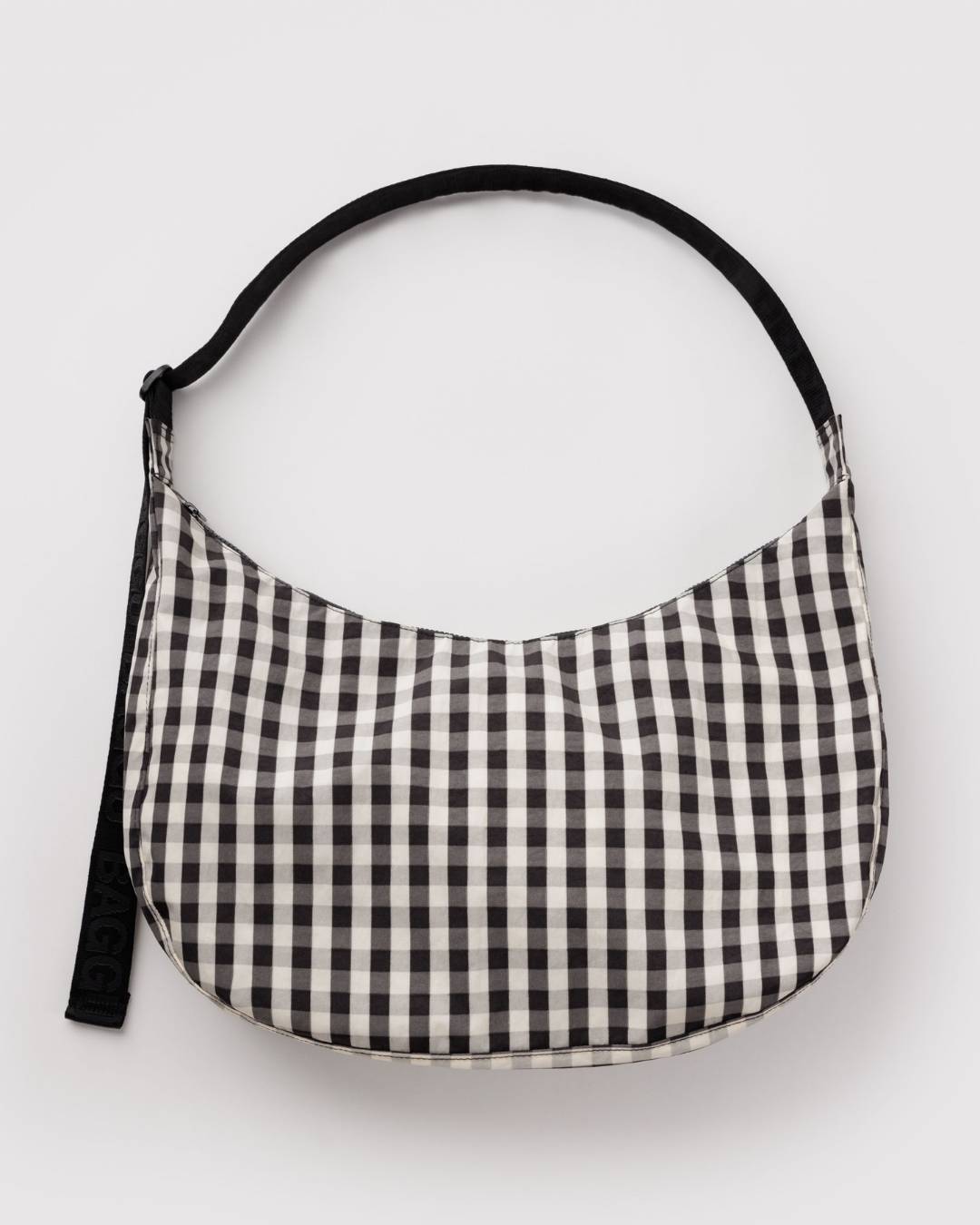Black and Cream Gingham Large Nylon Crescent Bag