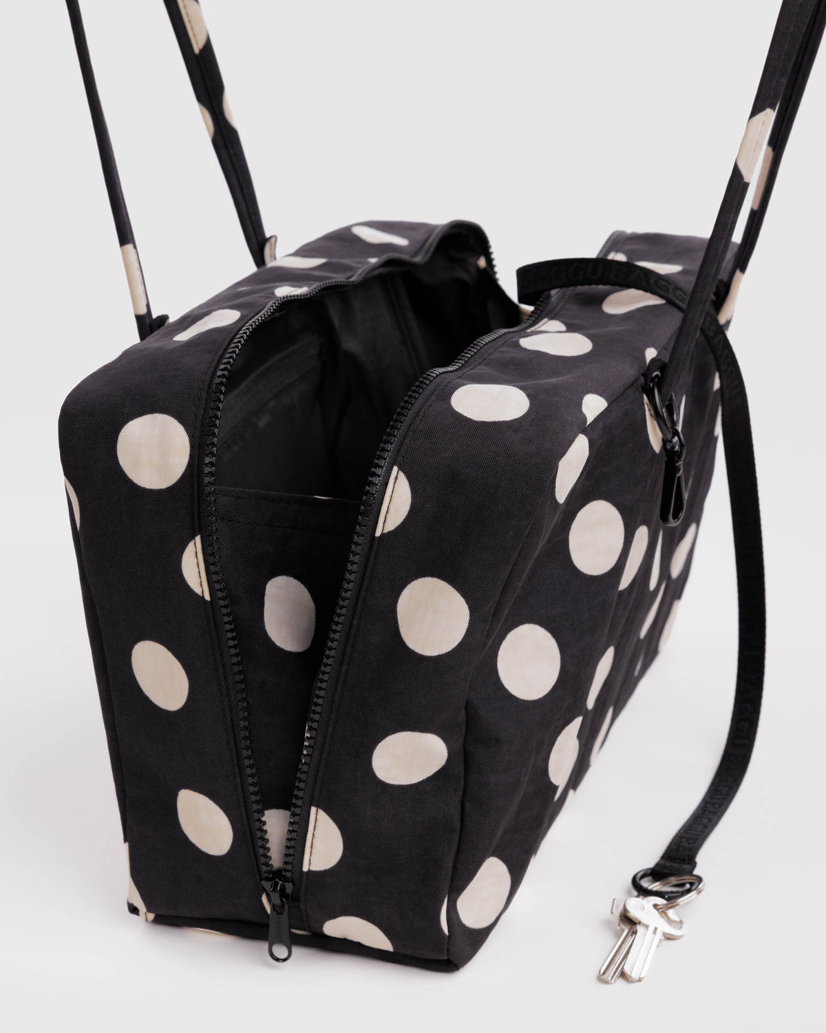Black and Cream Polka Dot Medium Nylon Bowler Bag | BAGGU | Medium Nylon Bowler Bag