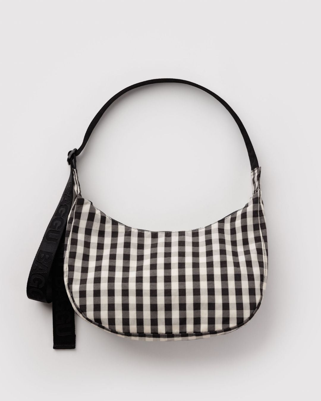 Black and Cream Gingham Medium Nylon Crescent Bag BAGGU