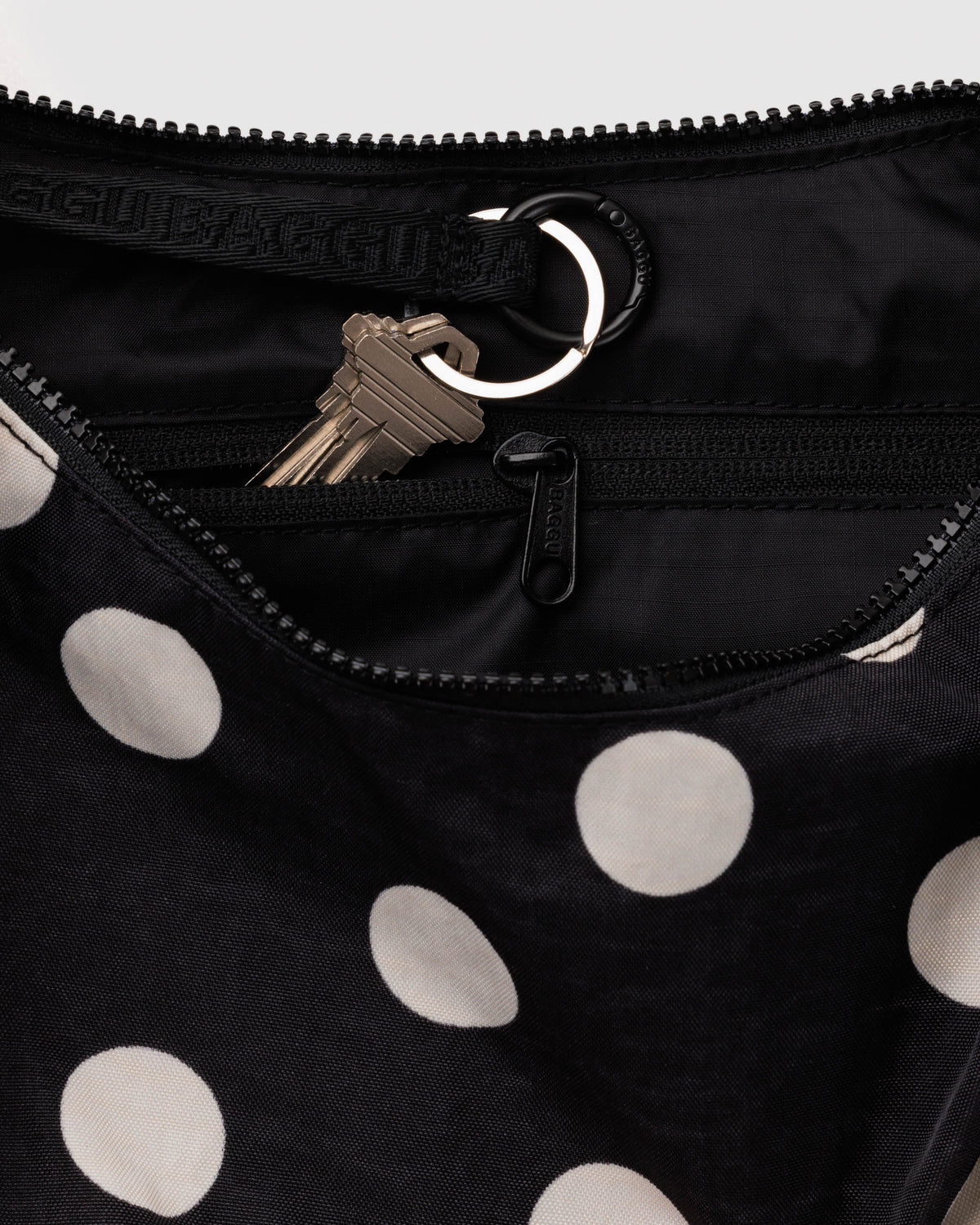 Black and Cream Polka Dot Medium Nylon Crescent Bag | BAGGU | Medium Nylon Crescent Bag