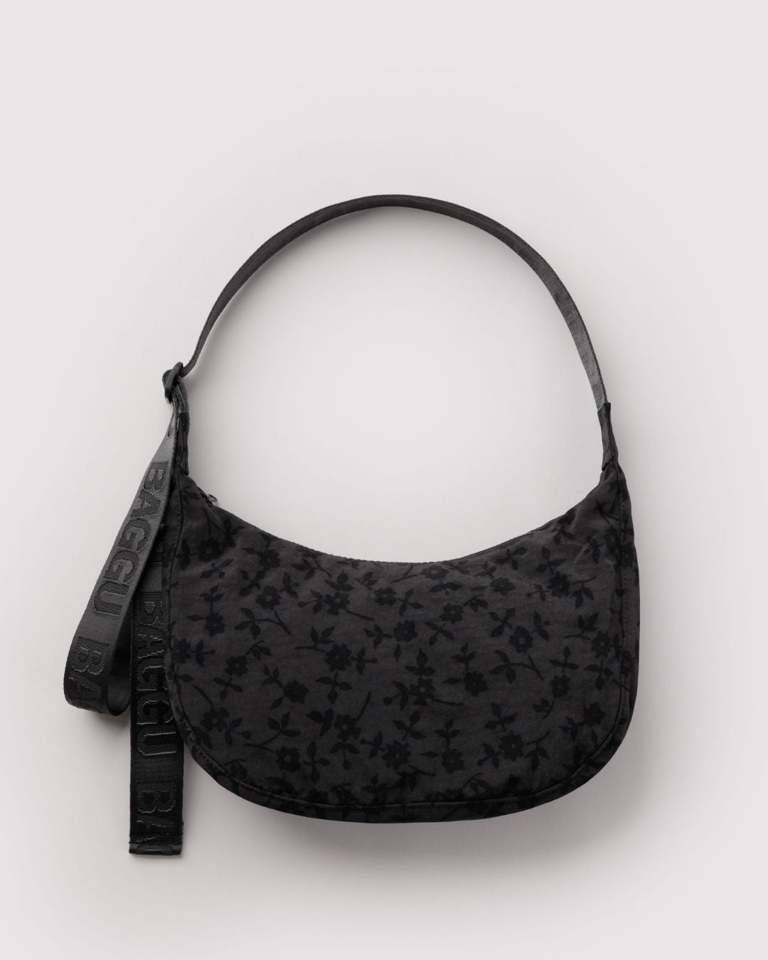 Charcoal Ditsy Floral Medium Nylon Crescent Bag BAGGU