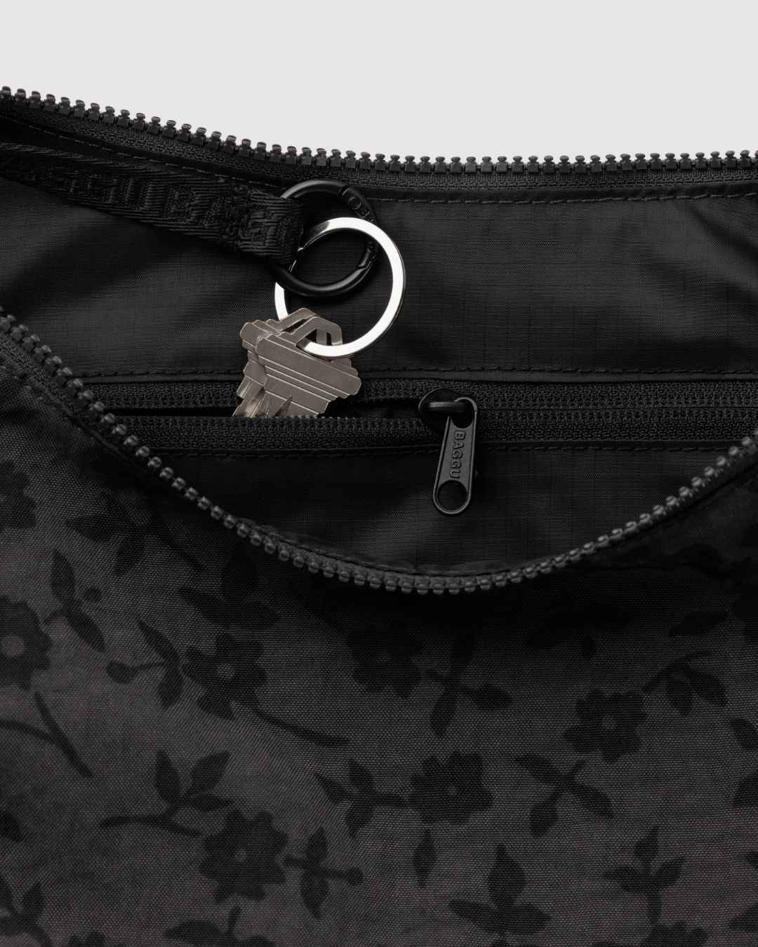 Charcoal Ditsy Floral Medium Nylon Crescent Bag BAGGU