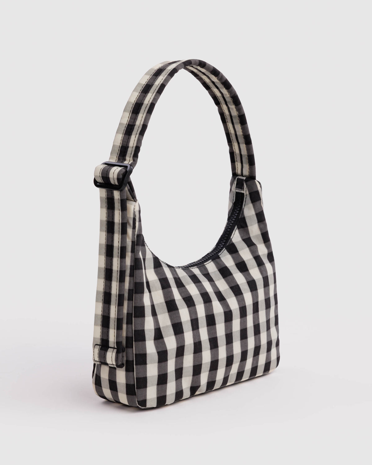 Black and Cream Gingham Mini Nylon Shoulder Bag | BAGGU | Mini Nylon Shoulder Bag